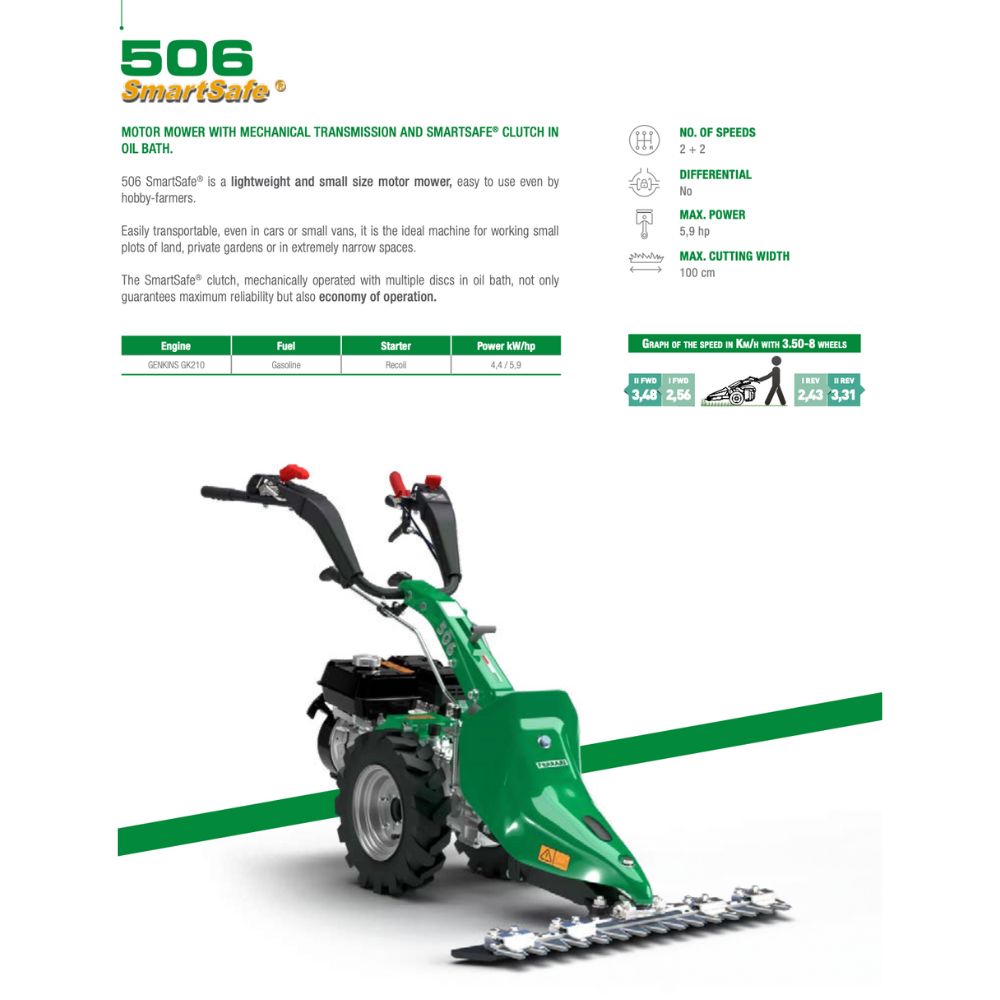 Ferrari 506 PowerSafe med 100 cmslåtterbalk – robust konstruktion för professionellt bruk