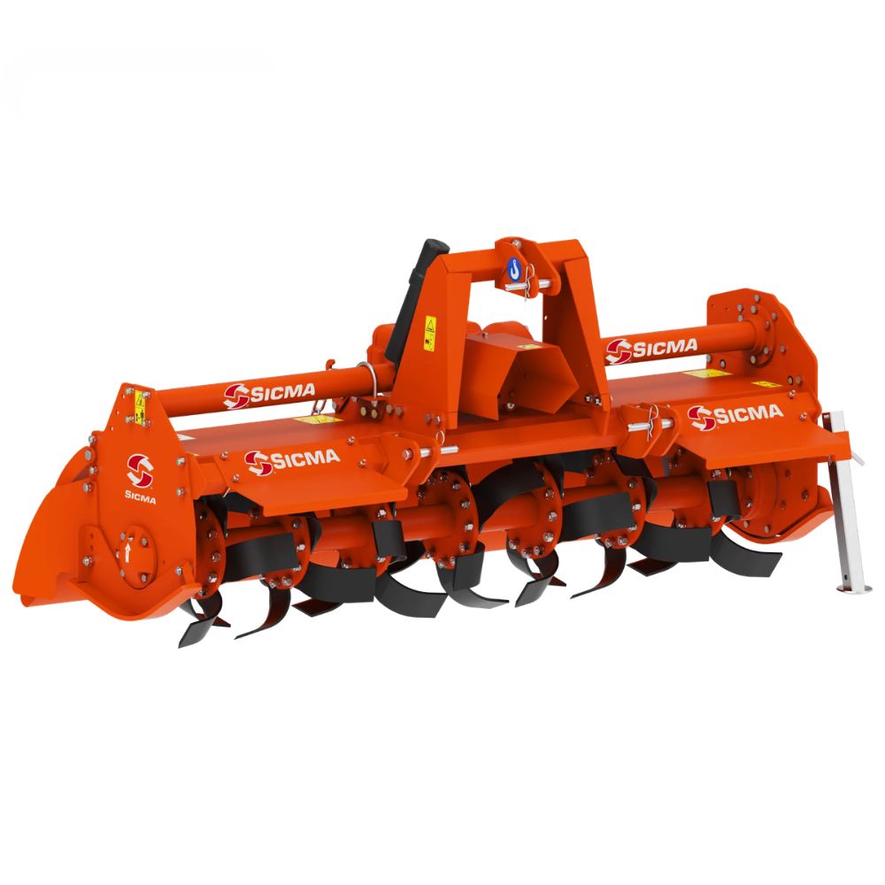 Sicma RD 185 jordfräs 185 cm framifrån – 3-punktskoppling, SICMA-växellåda och sidoplattor