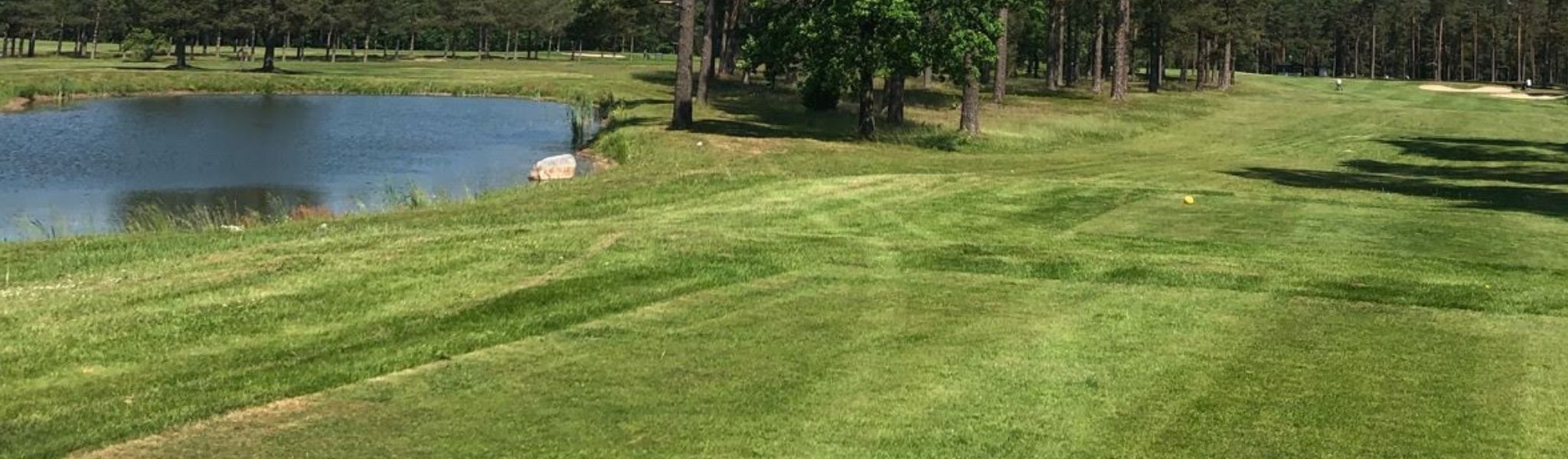 Välklippt golfbana med fairway och vattenspegel – professionella klippaggregat för grönytor hos Hallant