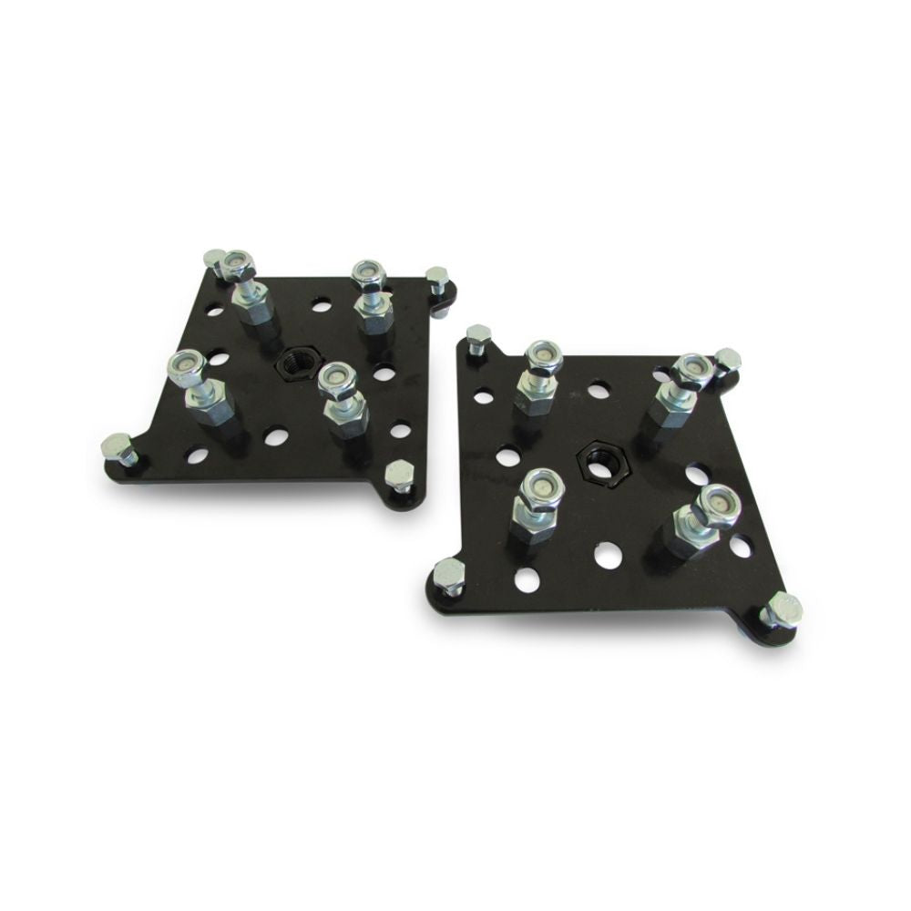 Detaljbild av dubbelmontage för tvåhjulstraktor med hjuladapter och fästanordning.