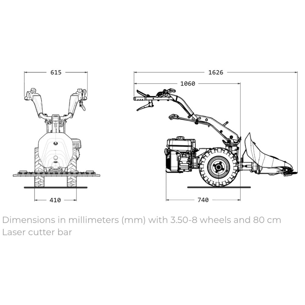 Tekniska mått och dimensioner (mm) för Ferrari 506 PowerSafe med slåtterbalk. Se hjul- och redskapsbredd.