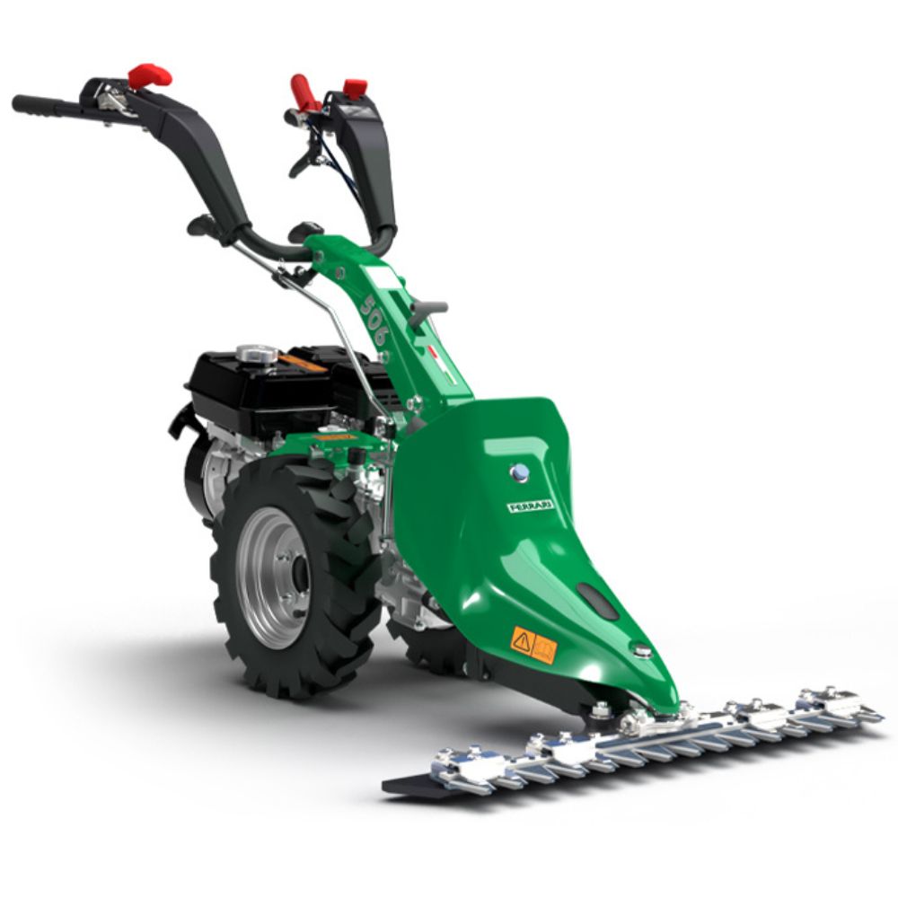Ferrari 506 PowerSafe tvåhjulstraktor med Laser 100 cm slåtterbalk. Kraftfull redskapsbärare för professionell användning.
