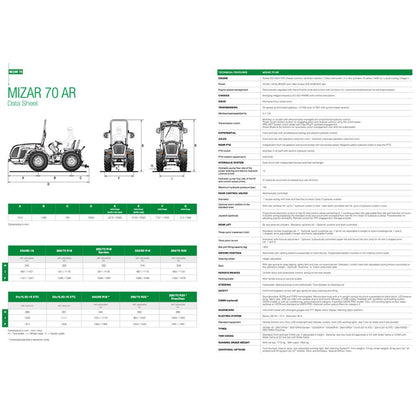 Tabell över tekniska specifikationer och prestanda för Ferrari Mizar 70 AR.