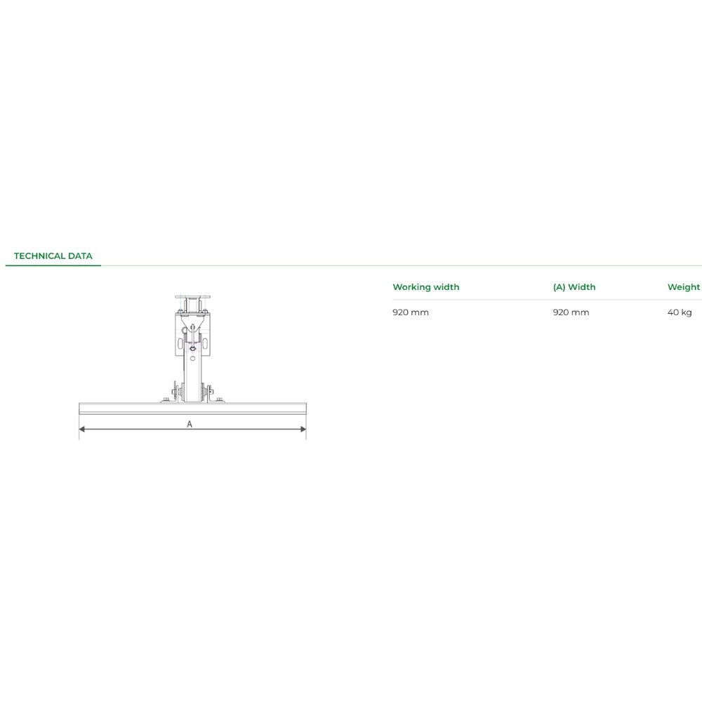 Ferrari schaktblad 92 cm tekniska specifikationer - arbetsbredd 920 mm, vikt 40 kg, ritning med mått