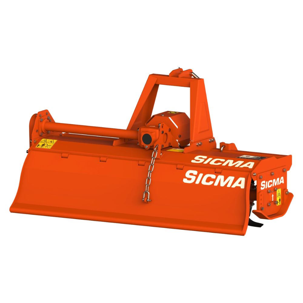 Sicma BH 120 jordfräs bakifrån – sidokedjedrift och böjda knivar