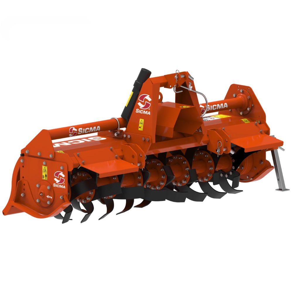 Sicma CS 165 jordfräs – knivar i spirallinje och sidokedjedrift framifrån