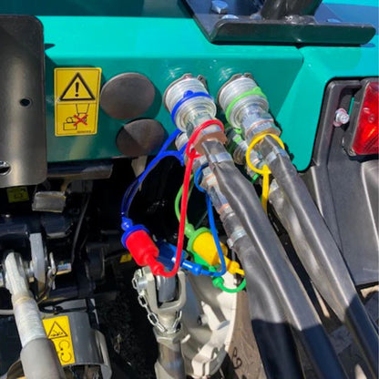 Hydraulkopplingar för Sicma MA 140 cm på traktor – flerfärgade snabbkopplingar för hydraulisk sidoförflyttning
