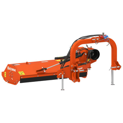 Sicma MA 140 slaghack bakifrån – orange slagklippare med stabiliseringsvals och skidmedar