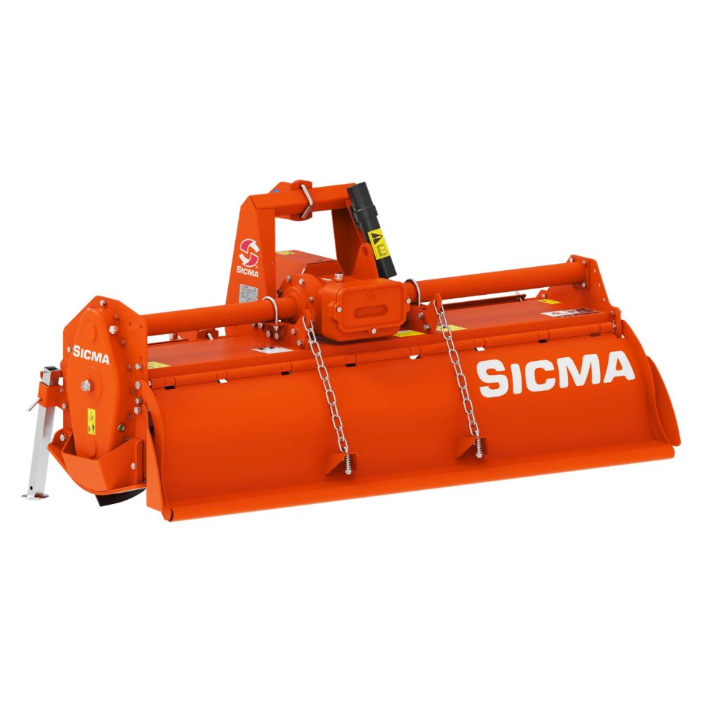 Sicma RD 185 jordfräs – baksida sidovy med sidokedjedrift och parkeringsställ