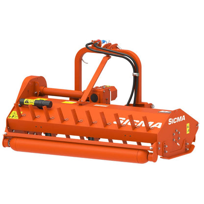 Sicma SL 155 betesputs i sidovy bakifrån – slagkroppar, bärvals och hydraulisk sidoförflyttning 250 mm för traktor 25–55 hk