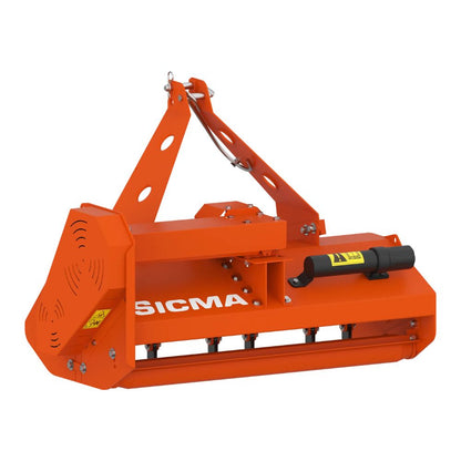 Sicma TA 125 betesputs bakifrån – kompakt orange slaghack med växellåda och integrerat frihjul för 15–30 hk traktor