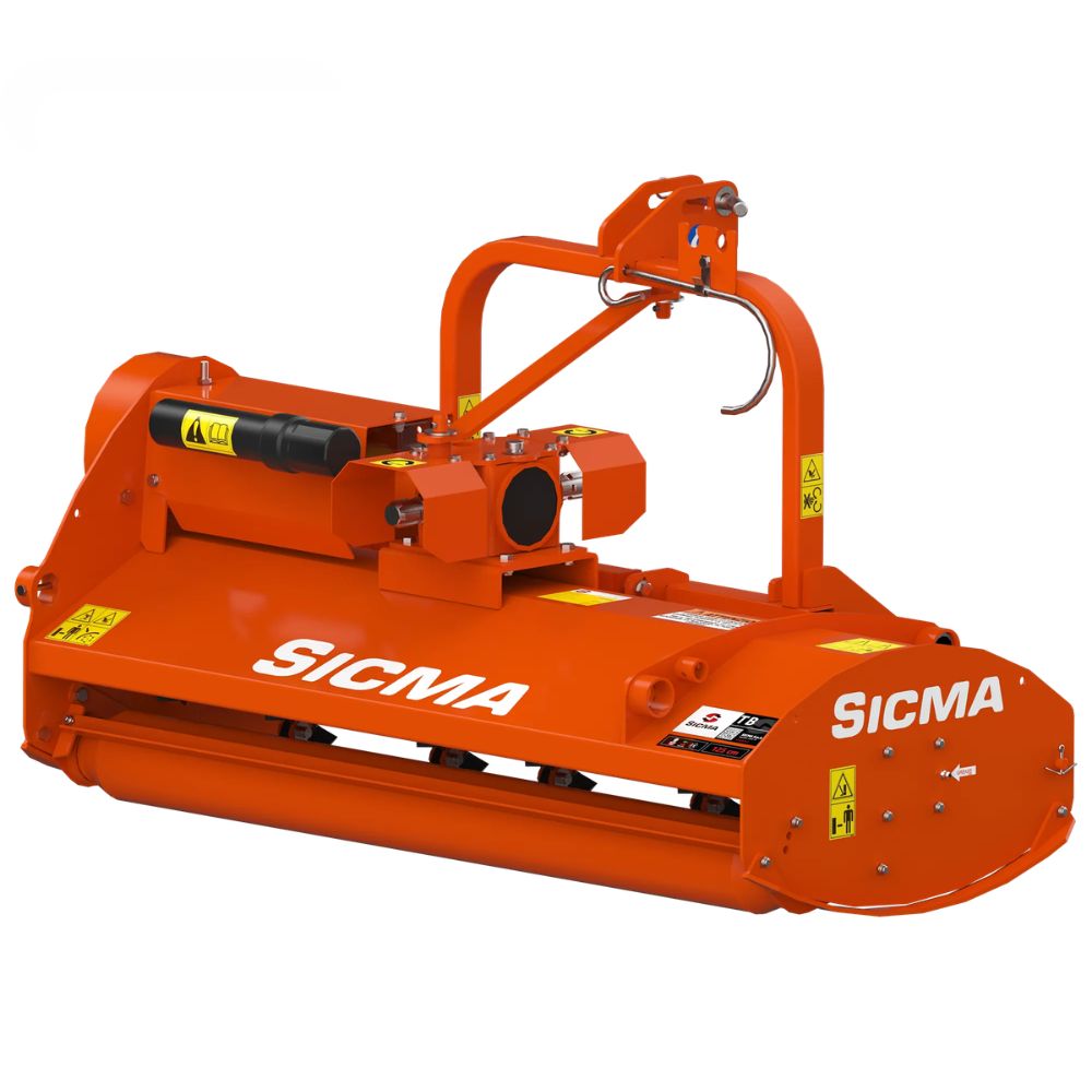 Sicma TB 140 betesputs – sidovy med 3-punktskoppling och V-remsdrift för traktor 20–35 hk