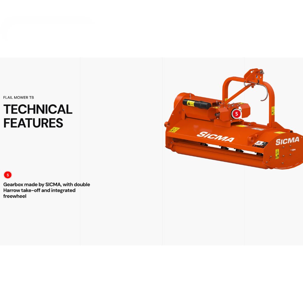 Sicma TB 140 slaghack – Sicma-tillverkad växellåda med dubbelt harvkraftuttag och integrerat frihjul för traktor 25–40 hk
