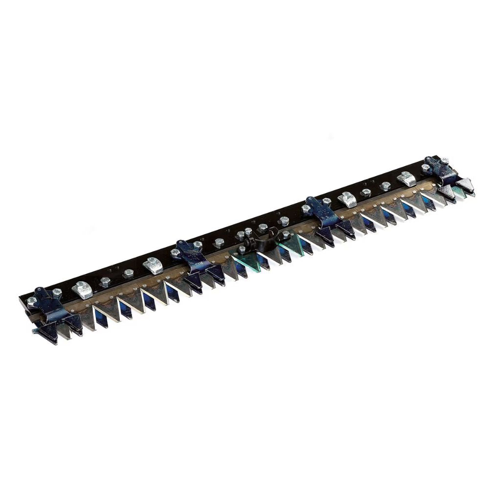 Slåtterbalk Laser 115 cm från Bertolini med triangulära knivar, sedd snett ovanifrån.