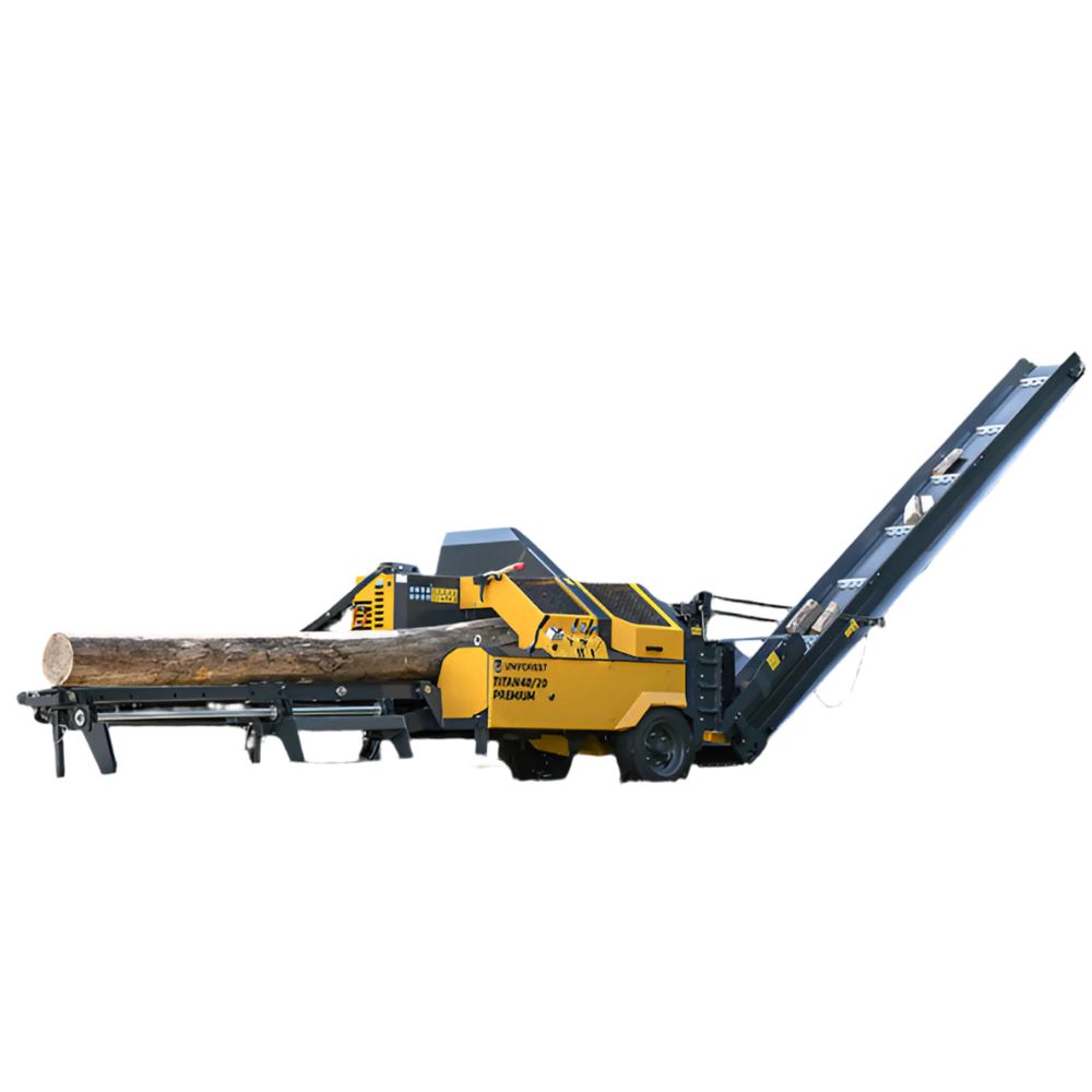 Uniforest Titan 40/20 vedprocessor i bruk - effektiv vedproduktion med BoomSpeed-funktion